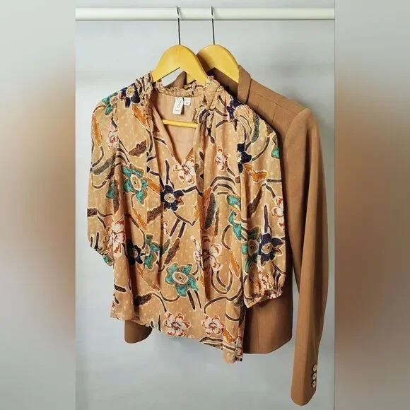 Joie Floral Blouse in Peach and Teal - Picture 4 of 7